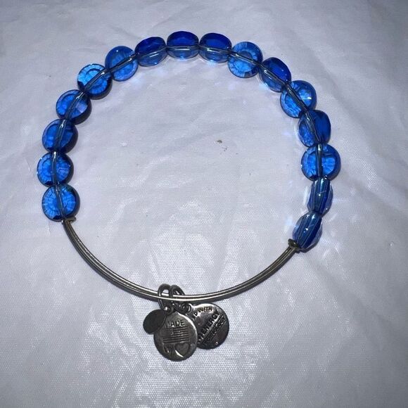 Alex and Ani Blue Luna Silver Tone Bead Expandable Bangle Bracelet - Picture 2 of 7